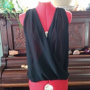 Soft Sheer Chiffon Lace Back Wrap Surplice top